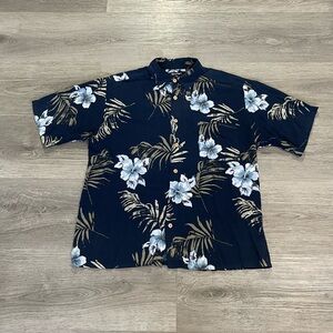 Vintage Hawaiian navy blue tropical men's short sleeve button up
